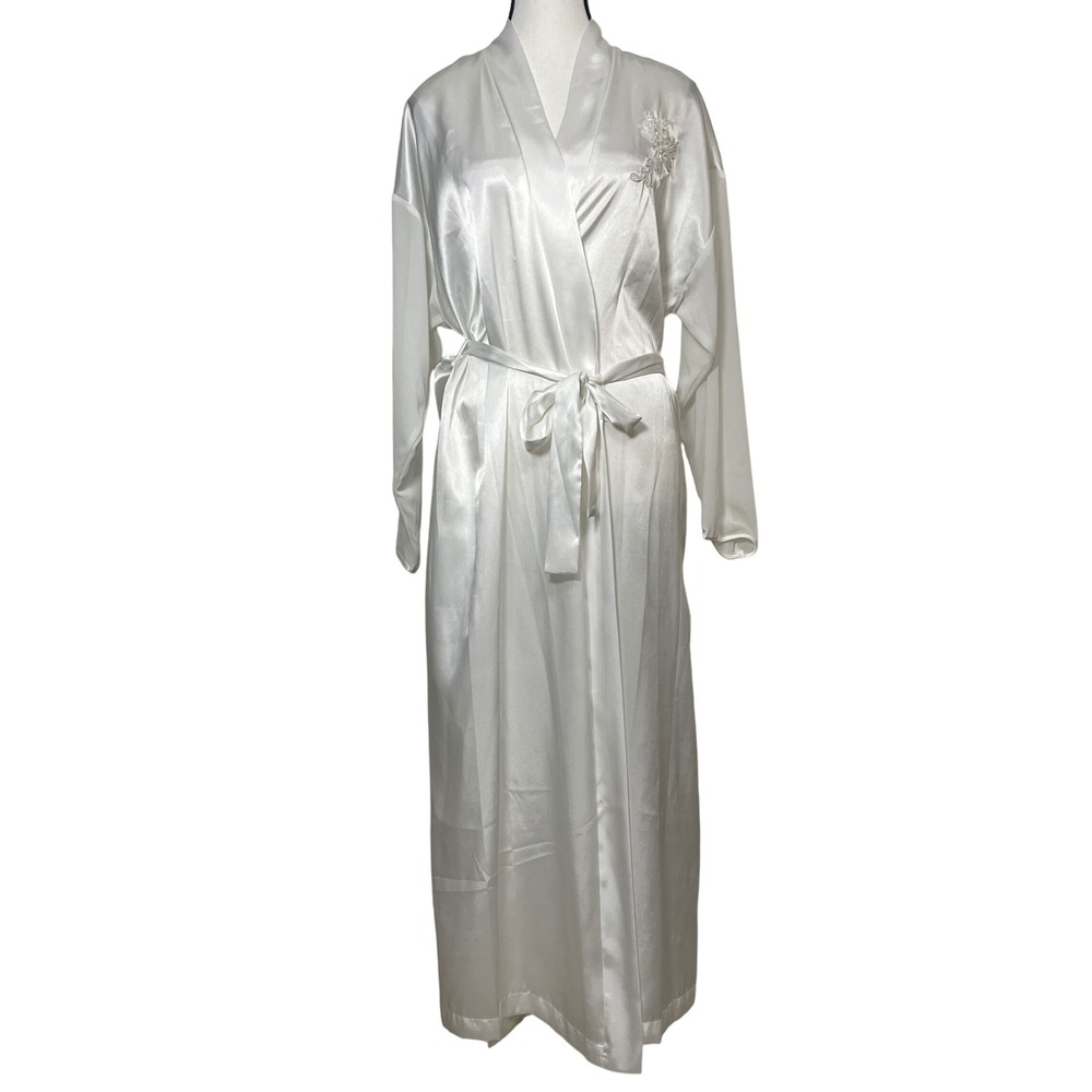 Wedding Night Satin Robe Womens Medium‎ Sheer Sleeve Embellished Lingerie Bridal